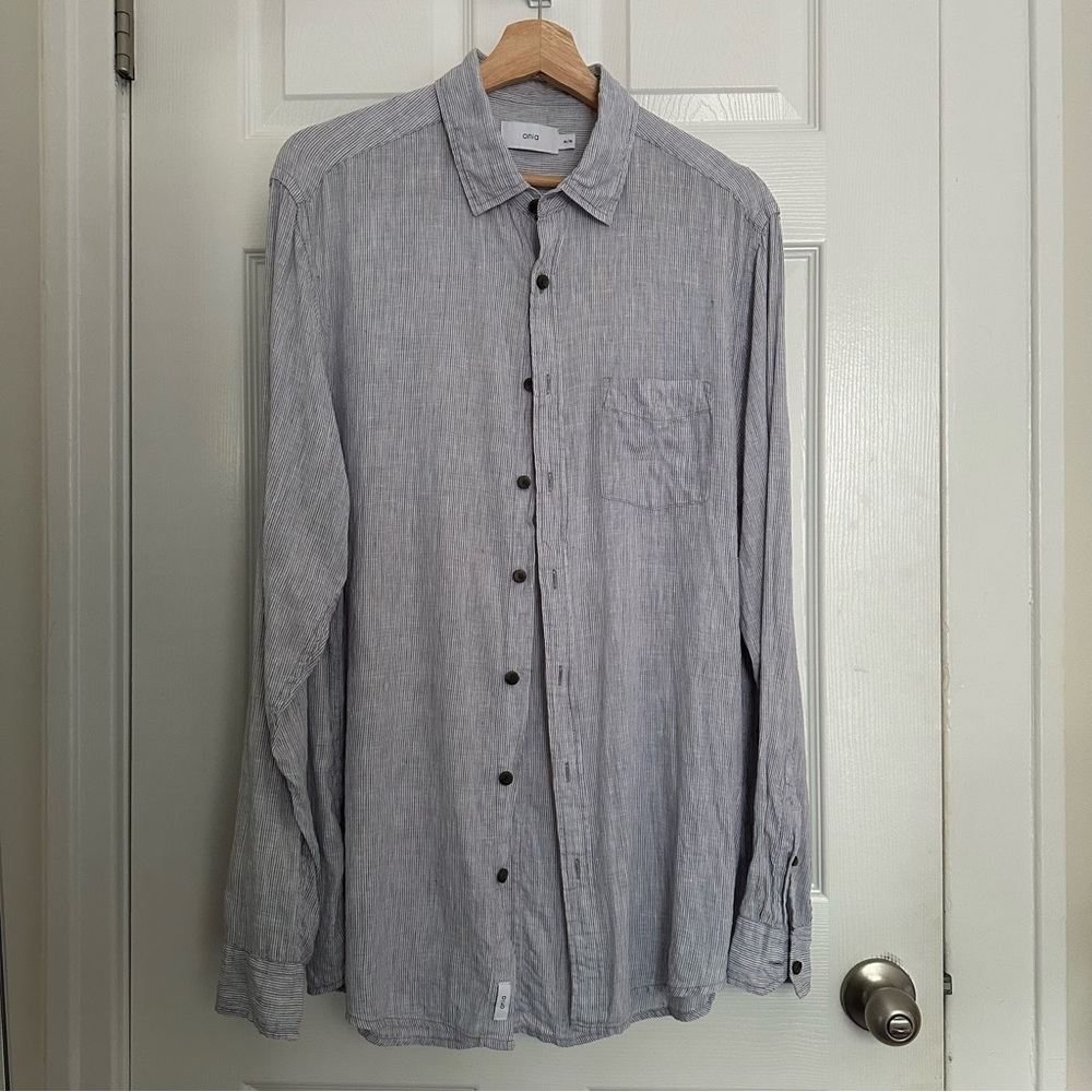 Men's Onia Blue Gray Striped Linen Shirt